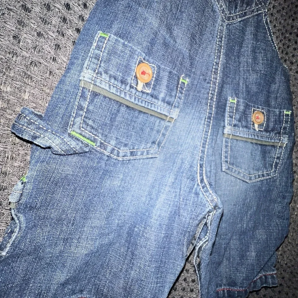 Oshkosh 3M Genuine Denim Bib Overall Baby Snap One Piece Blue Country Photo Prop